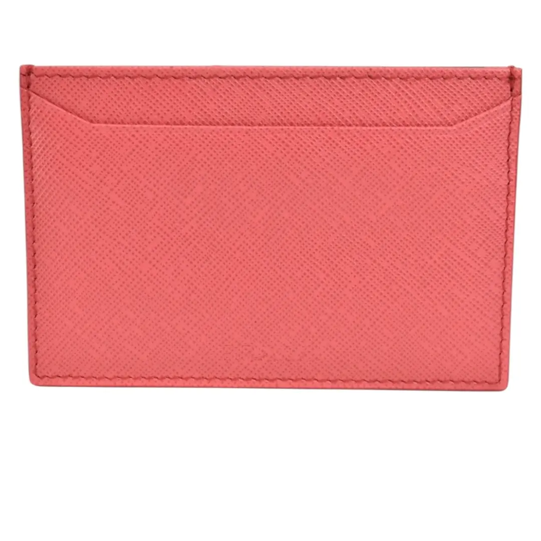 Pre-owned PRADA Leather Small Leather Goods PRADA: Peony Pink, Saffiano & Logo Card Wallet/Holder
