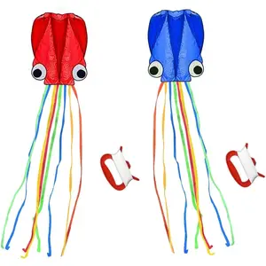 Large Octopus Kites, Long Tail Beautiful Easy Flyer Beach Kites, Good Kite for Kids and Adults Easy to Fly(Red+Blue)