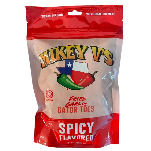 Mikey V's Spicy Gator Toes Spicy Fried Snacks - 3.9 oz Certified Organic Deep Fried Whole Garlic Cloves, Savory Crunch Bag, 12 Months Shelf Life, Suitable for All Ages