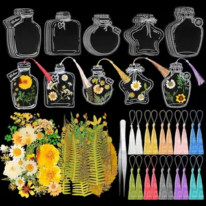 161 count DIY Transparent Dried Flower Bookmark Set Include Clear Bookmarks Dried  Colorful Tassels and Tweezer Handmade Dried Floral Bookmark for Reader Book Bottle(Fresh)
