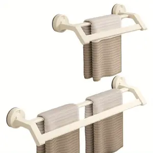 Suction Cup Towel Rack for Bathroom, No-Drill Wall-Mounted Single Rod Storage, Shower Towel Hanger, Strong Vacuum Adsorption Towel Bar, Space-Saving, Rustproof & Waterproof, Easy Installation.
