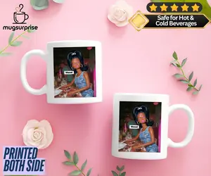 [SALE UP TO 50% + FREE SHIP] Distressed Black Doll Face Mood Meme Mug, Viral Internet Mug ,Cringy Mug, Funny Moody Doll Graphic Mug, Vintage 90s Mean Doll Face, Doll Mug