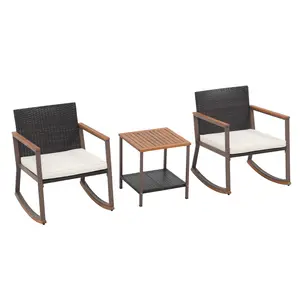 Orange Casual Outdoor Rocking Bistro Set, 3pcs  Patio Wicker Furniture