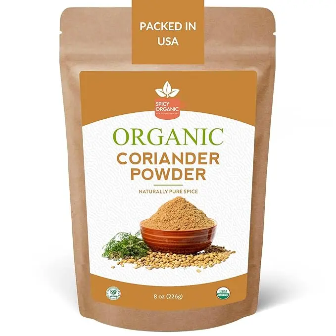 SPICY ORGANIC Ground Coriander Seed Powder – 8 oz Pack - Authentic Coriander Spice for Cooking - Freshly Ground, Certified USDA Organic, and Aromatic