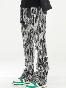 Art Tapestry Stacked Flare Jeans Urban Streetwear