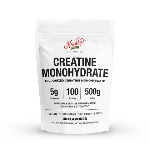 Hearthy Foods Creatine Monohydrate Micronized Powder 500G - 100 Servings, 5g Per Serving - UNFLAVORED Supplement Fitness Edible Dietary Health Brain Health Muscle Development Stamina