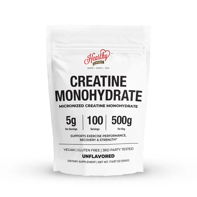 Hearthy Foods Creatine Monohydrate Micronized Powder 500G - 100 Servings, 5g Per Serving - UNFLAVORED Supplement Fitness Edible Dietary Health Brain Health Muscle Development Stamina