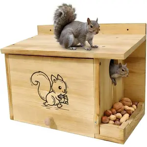 Extra Large 15.7 inches Anti-Predation Squirrel Nest Box with Squirrel Feeder Carbonized Cedar Solid Wood Outdoor Backyard Wildlife Shelter