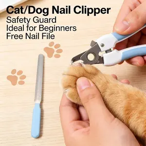 New 2-Piece Cat & Dog Nail Clippers with Safety Stop Blade, Easy to Use for Beginners, Includes Bonus Nail File for Smoothing Claws, Suitable for Small to Medium Breeds