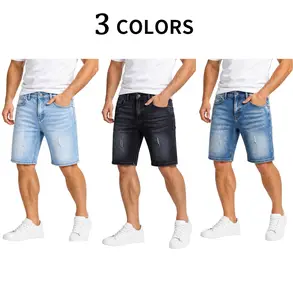 Clean Gent men’s straight-leg slim denim shorts, comfortable cotton denim shorts with slight stretch, men’s ripped denim shorts, classic street-style vintage fashion men’s denim shorts