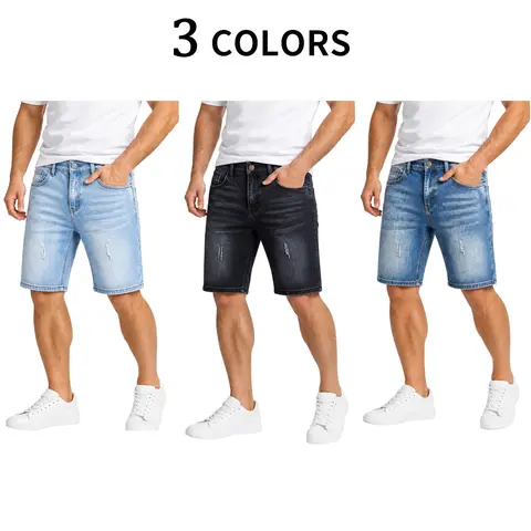 Clean Gent men’s straight-leg slim denim shorts, comfortable cotton denim shorts with slight stretch, men’s ripped denim shorts, classic street-style vintage fashion men’s denim shorts