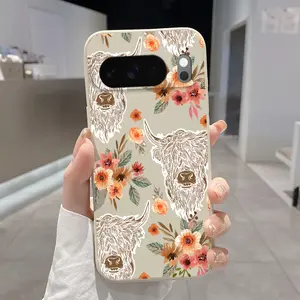 Rounded Edge TPU Phone Case for Google Pixel 10 9 XL 8 7 Pro A Bison Floral Harmony Pattern Drop Protection Shockproof Soft Liquid Silicone Smartphone Cover