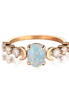 Elegant Moon Design Ring - Retro Synthetic Opal Stackable Rings for Women & Girls, Perfect for Weddings Engagement Jewelry, Daily Wear Valentine's Day Gift
