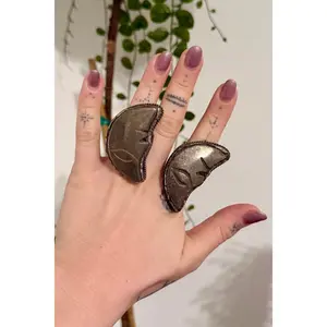 Pyrite Moon Face Ring