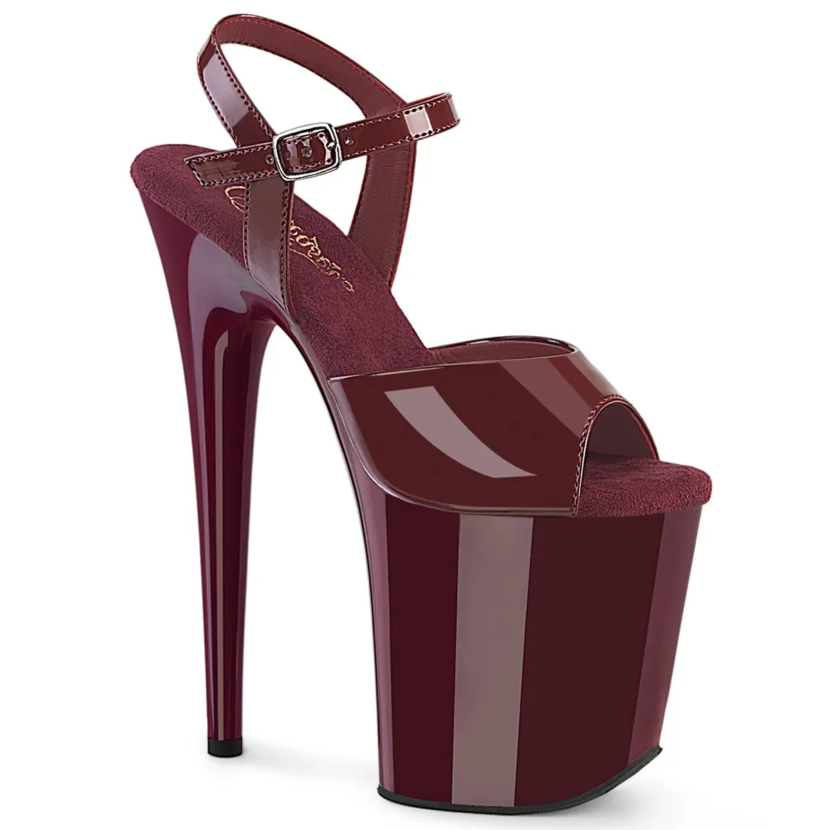 Pleaser Flamingo-809 Women's Platform High Heels - Stylish Burgundy Patent Finish Fashion Shoe Sandals, Footwear, Heeled, Elegant, Ankle Strap, Chic, Evening, Night Out, 8 In, Bold Look, Burgundy Patent/Burgundy