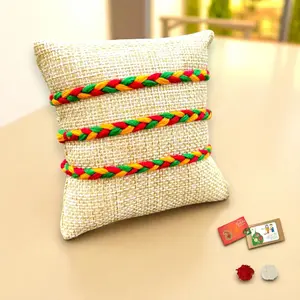 Cherished Pack of 3 Minimalist Rakhi | Handmade Cotton Thread Bracelets with Traditional Tika & Roli | Elegant Raksha Bandhan Gift Set