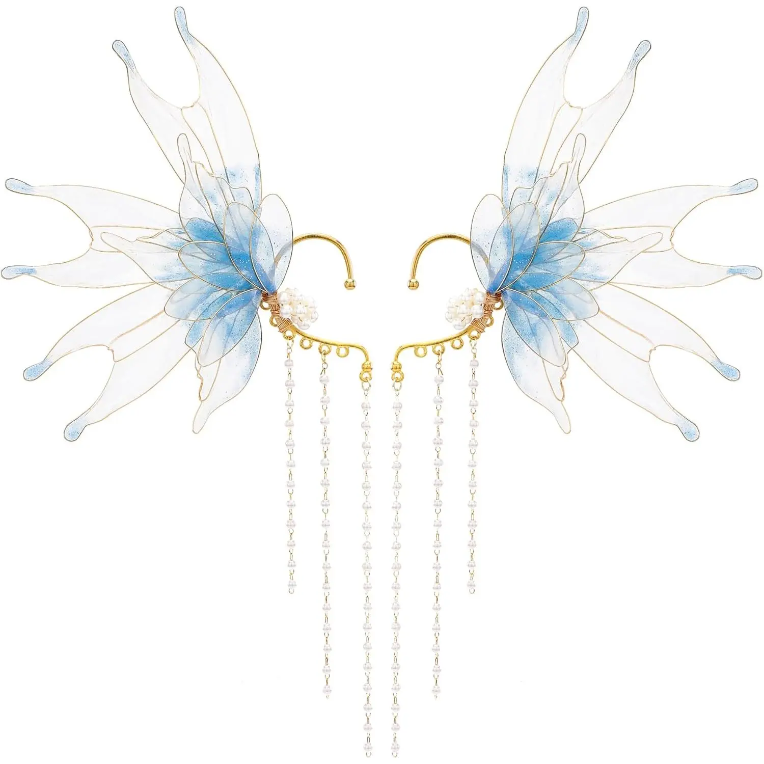 Mermaid Elf Ear Cuffs - Fairy Ear Cuffs with Tassel No Piercing Earrings Cosplay Accessories for Adult Women