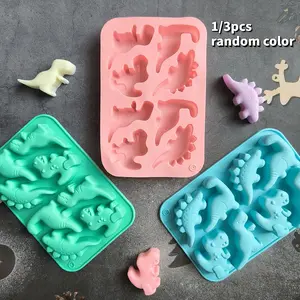 Cute 8-Connected Small Dinosaur Silicone Mold, Ice Cream Cone Macaron Color 3D Animal Chocolate Candy Cake Bakeware Baking Mold, 1/3pcs