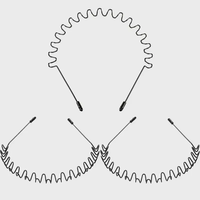 3Pcs Metal Wavy Spring Headband for Men, Non-Slip Wired Hair Band with Teeth, Unisex Sports Headwear, Fashion Accessory for Daily Outdoor Activities