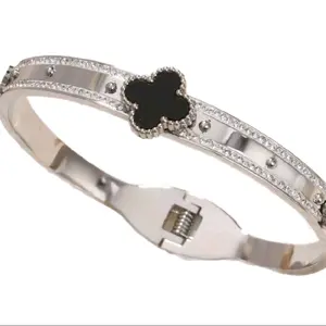 SELAH’S Stainless Steel Black Clover Bangle - Waterproof Non-Tarnish Hypoallergenic