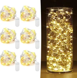 6PCS Fairy Lights Battery Powered with Remote, 7ft 20LEDs Warm White Twinkle Mini Lights with Timer, Waterproof Small Silver Wire Firefly Starry for DIY Wedding Party Christmas