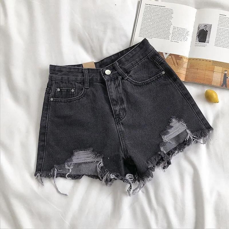 High Waist Ripped Jeans Pocket Tassel Shorts