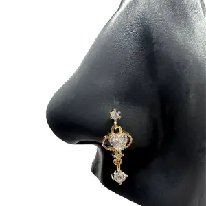 Exotic Dangle Heart Nose Stud | Surgical Steel Heart Design, Nose Ring, Hypoallergenic Non Tarnish, Dainty Feminine Style 20G L Shape