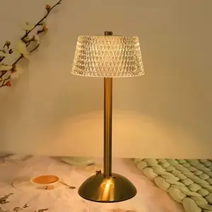 LED Vintage Artistic Crystal Lamp, Metal Table Lamp For Bedroom, Bedside High-End Night Light, Decorative Atmospheric Lamp, American Style Luxury Bar Desk Lamp With Touch Sensor, Rechargeable Lithium Battery Nightlight