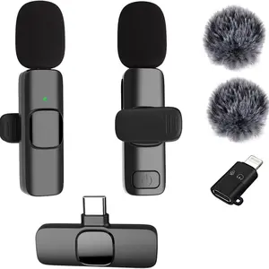 2-in-1 Portable Wireless Lavalier Microphone with Plug, Receiver, Adapter, Dual-Channel Noise Reduction Mic for iPhone/Android Smartphones, Rechargeable Clip Lapel Mic for High-Quality Audio Recording