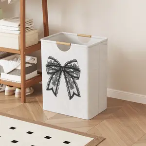 Bow Print Open Storage Box, Foldable Laundry Basket with Handle, Home Bathroom Collapsible Clothes Organizer Bucket, Foldable Laundry Hamper
