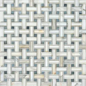 Calacatta Gold & Gray Kenzy Basketweave 12x12 Polished/Honed Marble Mosaic Tile Sample