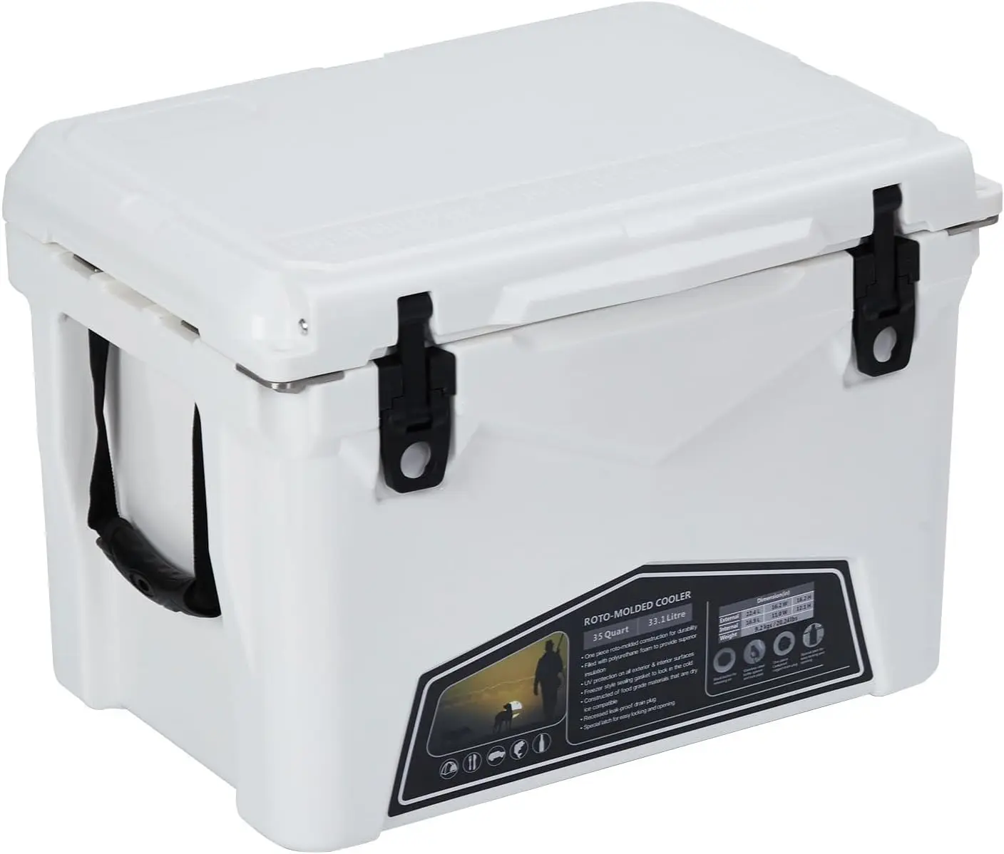White Premium Rotomolded Camping Cooler – 5-Day Ice Retention, Heavy-Duty Portable Cooler with Fish Ruler, Cup Holders & Drain Plug – Ideal for Outdoor, Fishing, Beach, Picnics & Tailgating (20 Quart)