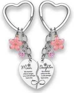 Mothers Day Gifts 2 Pcs Mother/Father Daughter Heart Matching Keyring Keychain Set Gifts For Mom Mothers Day Gifts from Daughter