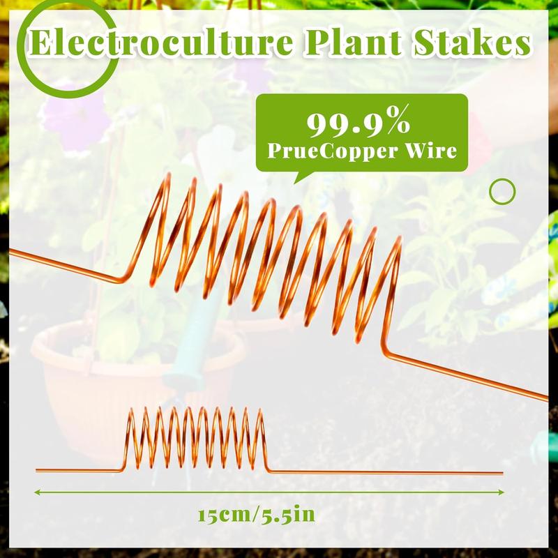 NACHLYNN 6-Pack Electroculture Plant Stakes – Soft Copper Wire & Raw Wood Garden Stakes, Clockwise-Wound (Ideal for Northern Hemisphere), with Connectors & Replacement Wooden Sticks, Beginner-Friendly for Thriving Plants/Vegetables