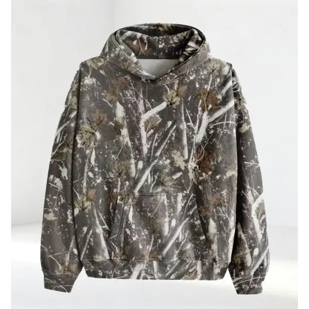 Loose Long Sleeve Pullover Men's Camouflage Hoodie Maple Leaf Sweatshirt Top With Pockets Loose Long Sleeve Pullover Men's Camouflage Hoodie Maple Leaf Sweatshirt Top With Pockets