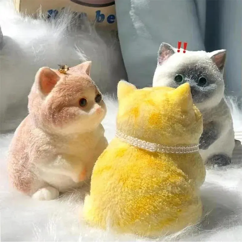 Big Fuzzy Silicone Water Taba Cat Squishies, Handmade Plush Kitten Mochi Squeeze Toy, DIY Specialty Fidget for Hand Relaxation & Antistress Gifting, Water Taba Squishies
