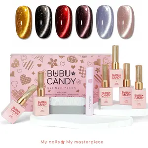 BUBU CANDY Mysterious Cat Cat Eye Gel Nail Polish Set, 6PCS 15ML Magnetic UV Gel with LED Lamp & Magnet, Galaxy Cat Eye Soak Off Gel for Salon-Quality Home DIY Manicure #