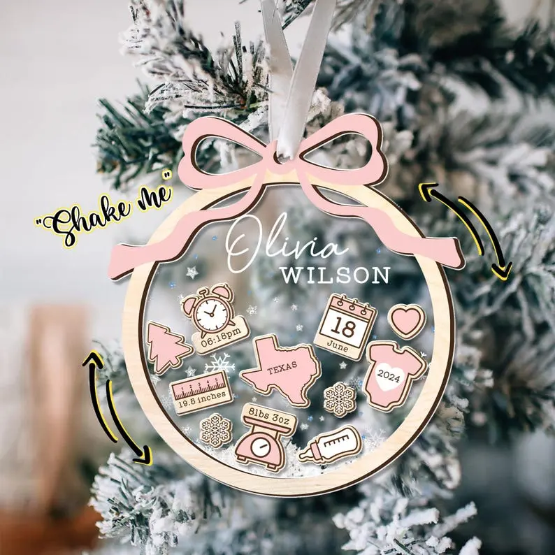 Personalized Name House Ornament, Custom First Christmas Kids Ornament 2024, 1st Christmas Ornament, 4D Shake Kids Girl Ornament Decor Decoration