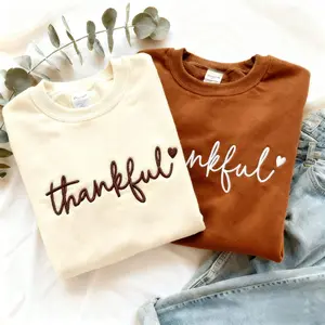 Embroidered "Thankful" Sweatshirt: Cozy Fall Crewneck, Thanksgiving Gift