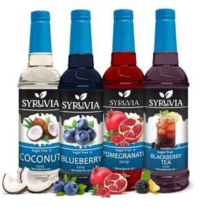 Syruvia Sugar Free Fruit & Tea Syrup Variety Pack - Coconut, Blueberry, Pomegranate & Blackberry Tea - Gluten-Free, Kosher, 25.4 fl oz Bottles - Perfect for Lemonades, Teas & More (4-Pack)