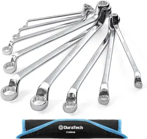 Offset Box Wrench Set Metric, 9-Piece 6–23mm, 75° Angle CR-V Steel, Professional Wrench Set with Rolling Pouch
