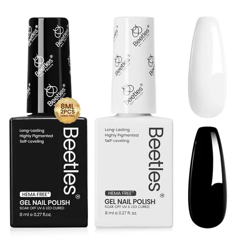 Beetles Gel Nail Polish - 8ml UV LED Soak-Off Gentle Cosmetic Supplies, Monochrome Black White Pink Blue Green, 2 Color Options, French Tip Nails Ready with Matching Bottle, Long-Lasting Glossy Coverage for Adults' DIY Home/Salon Use