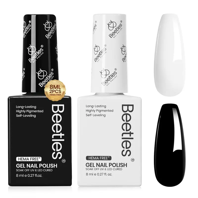 Beetles Gel Nail Polish - 8ml UV LED Soak-Off Gentle Cosmetic Supplies, Monochrome Black White Pink Blue Green, 2 Color Options, French Tip Nails Ready with Matching Bottle, Long-Lasting Glossy Coverage for Adults' DIY Home/Salon Use