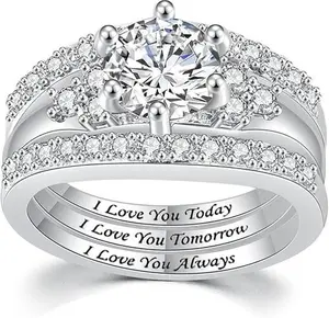 LOVE YOU Zircon Couple Ring Set – Trendy 3PCS Matching Rings for Women & Men, Sparkling Engagement Band, Romantic Wedding Jewelry, Minimalist Fashion Party Gift