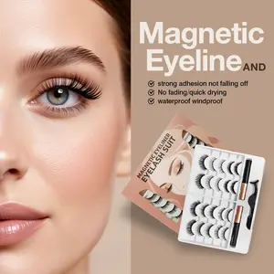 Ten Pairs Mixed Magnetic False Eyelashes, Natural Dense 3D Self-Adhesive, Reusable Magnetic Lashes Set, Easy Application for Beginners, Waterproof Eyelash Extension