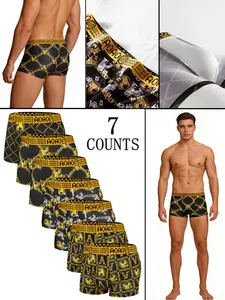 7pcs black gold chain printed men's underwear, light and thin, comfortable, breathable, elastic waistband, fast drying sports underwear, four seasons home leisure, Boxer Briefs Set