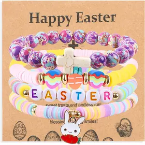 Easter Bracelets Set   Stone Bunny  Bracelet for Easter Beaded Stretch Bracelets Teen Gifts Easter  for Women