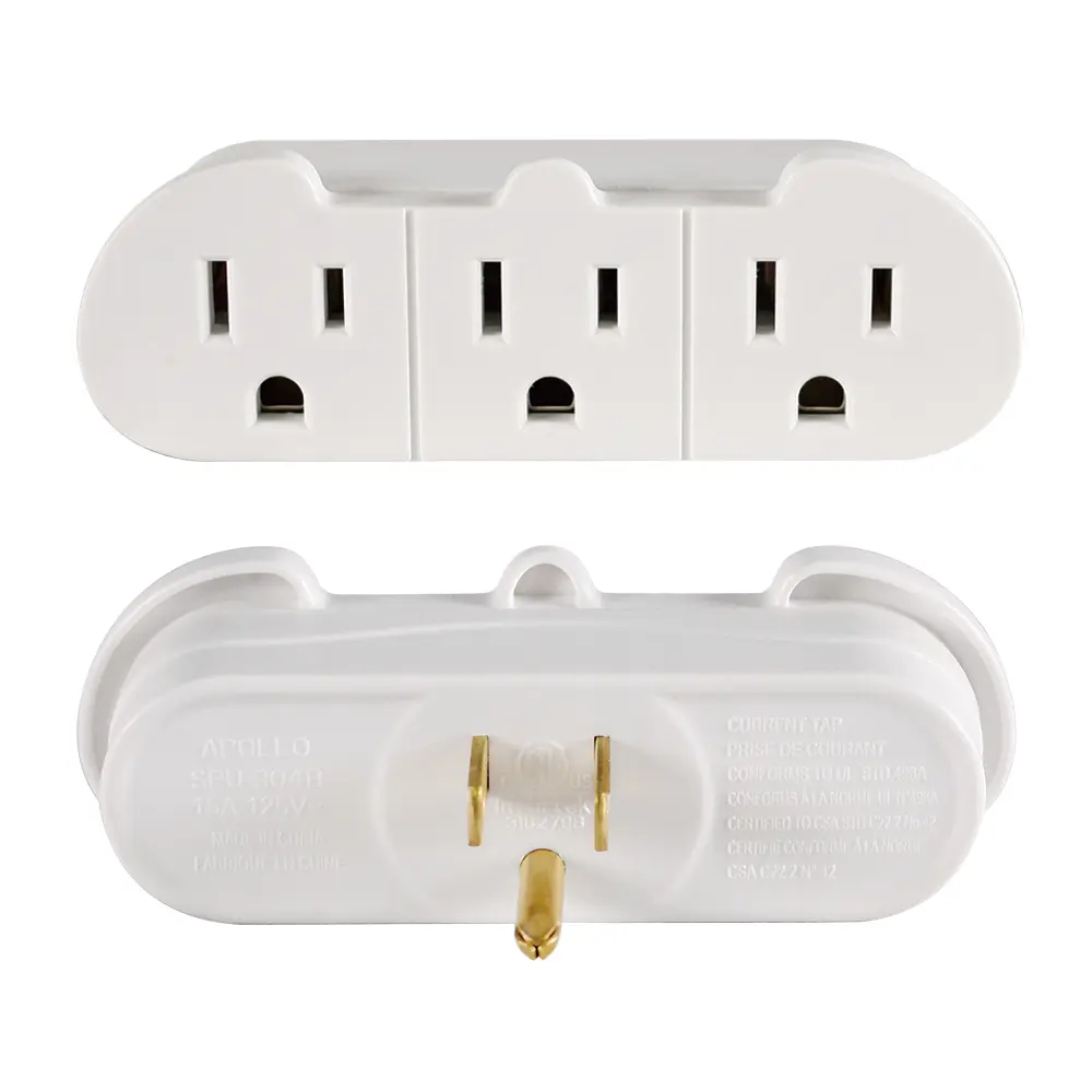 Hyper Tough 3-Outlet Grounded Wall Tap White Plug-in Power Adapter, 15 Amps