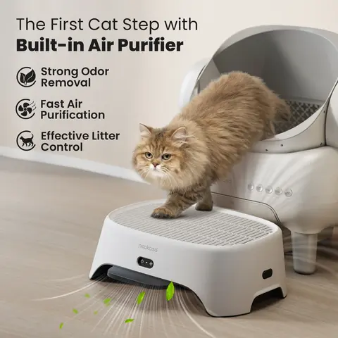 Neakasa No-Plastic AirStep Pet Air Purifier Step for Litter Boxes, HEPA Filter, 3-Mode Odor Control, Dust & Hair Trap, Effective Litter Management, M1 Plus-M1 Lite Compatible, Auto Box Ready Single Unit