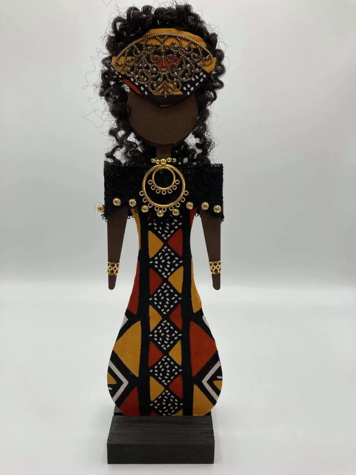 Afrocentric Handmade Cut Wood African Decor - Ankara Mud Cloth Mixed Fabric